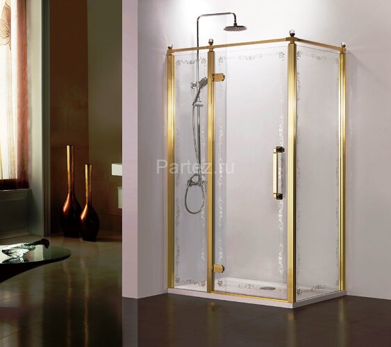 Душевое ограждение Azario ONTARIO 900х1200х2000 L, без поддона, прозрачное стекло 8 мм с узором, цвет профиля золото (AZ-NBB1231-L 900 GOLD)