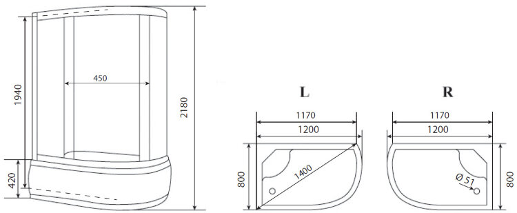Timo eco TE-0720 L душевая кабина (120*80*218), шт