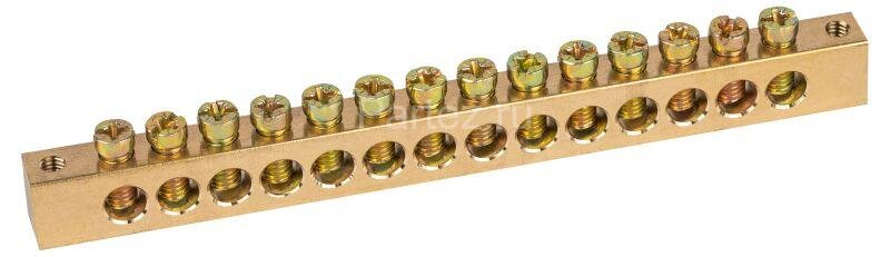 Шина NO-122-24 PEN "земля-ноль" 8х12мм 14/2 крепеж по краям латунь ЭРА Б0047239