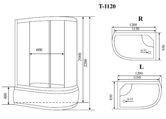 Timo Standart T-6620 Black R душевая кабина (120*85*220), шт