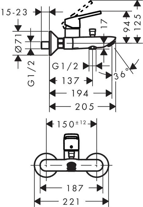 71244000 Logis Loop Смеситель для ванны, однорычажный, ВМ