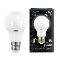 Лампа светодиодная Black 7Вт A60 грушевидная 4100К нейтр. бел. E27 710лм GAUSS 102502207