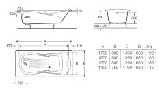 Ванна чугунная Roca HAITI 170х80, противоскользящее покрытие, с отверстиями для ручек