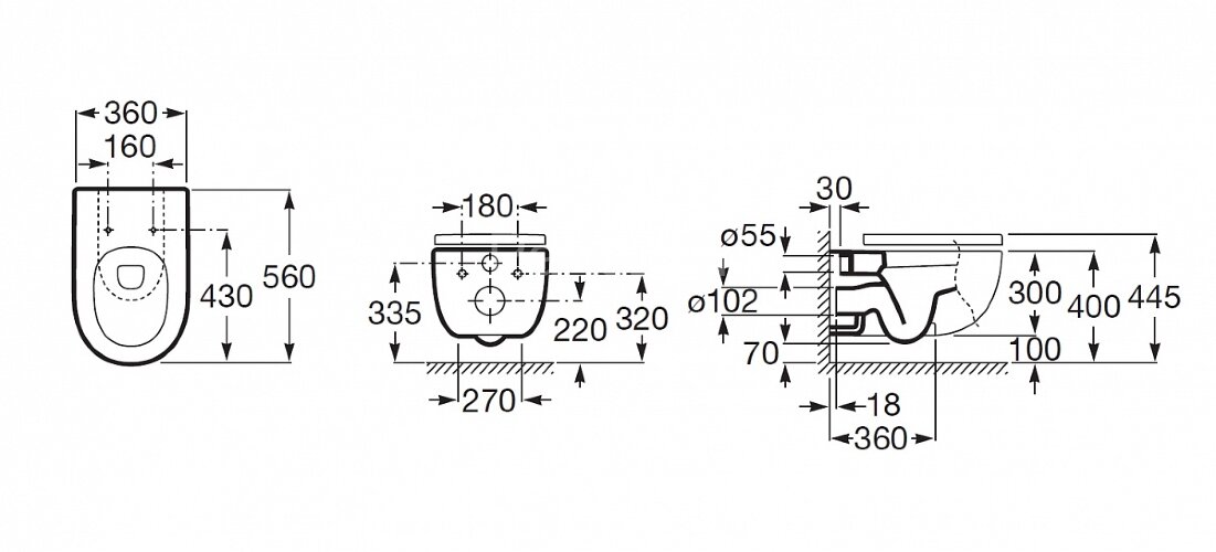 MERIDIAN Rimless Унитаз подвесной безободковый 560мм