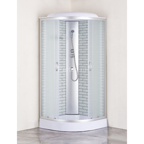 Душевая кабина Loranto SUNWAY 100х100х215 поддон 13см, белый кирпичный узор, матовое стекло 4мм, профиль хром (CS661013FW100)