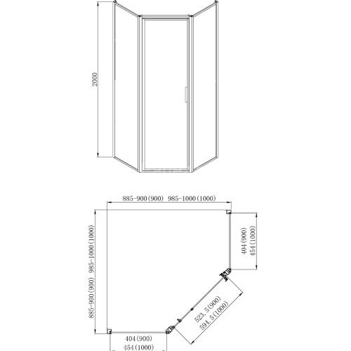 Душевое ограждение Azario RICHMOND 1000х1000х2000, БЕЗ ПОДДОНА, прозрачное стекло 6 мм, цвет профиля черный (AZ-NAG3231 1000 Black)