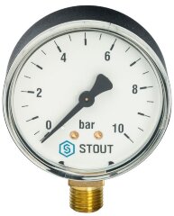 Манометр рад. D63 мм 10 бар 1/4" STOUT