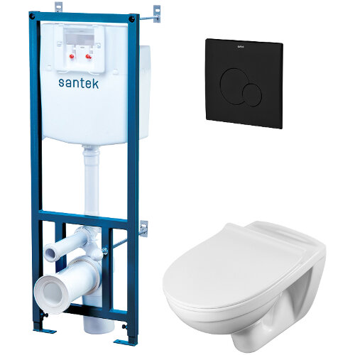 ПЭК унитаз с инсталляцией Santek Бореаль с сиденьем "Микролифт" и черной матовой клавишей смыва (1WH
