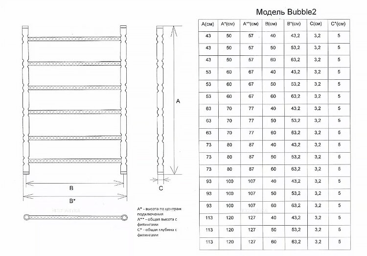 Полотенцесушитель водяной ДВИН Bubble 2 80/50 1"-1/2" К3 Белый (4627152132777)