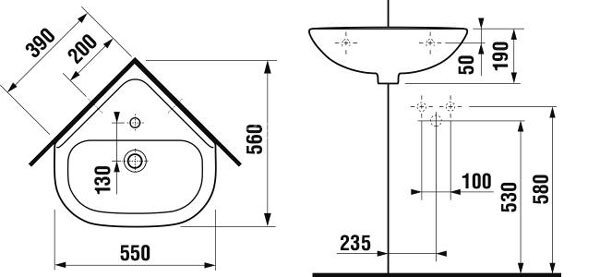 Мини-раковина угловая JIKA DEEP 450 мм., белая (8.1661.2.000.104.1)