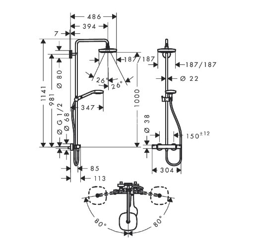 27256400 Croma Select E 180 2jet Showerpipe