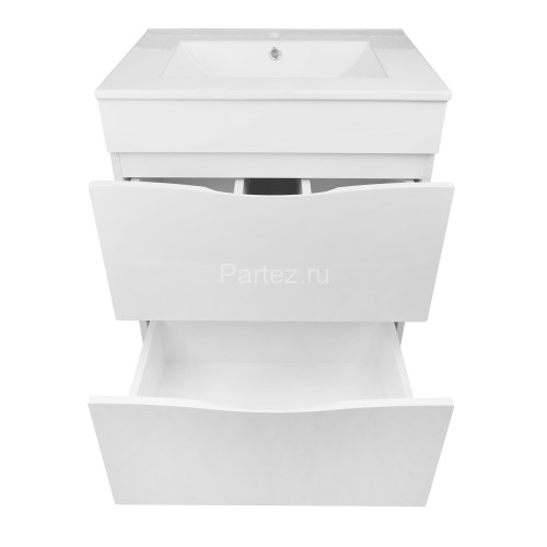 Комплект тумба Loranto Santorini 60 610х460х810 напольная, с раковиной Leon, Белый Глянец (CS0008697