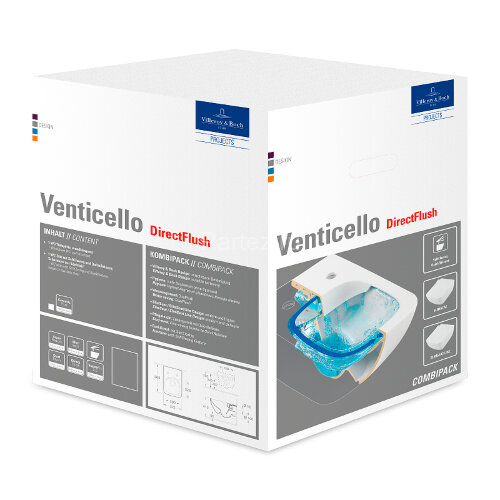 Унитаз подвесной Villeroy&Boch Venticello безободковый, горизонтальный выпуск, сиденье микролифт, Ал