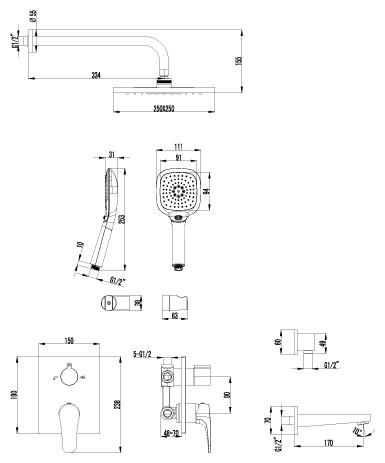 Смеситель Lemark Shift LM4322C для ванны и душа, встраиваемый
