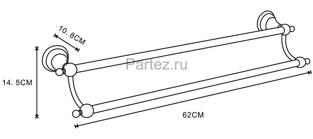 Полотенцедержатель Azario ELVIA трубчатый двойной, золото (AZ-91102G)