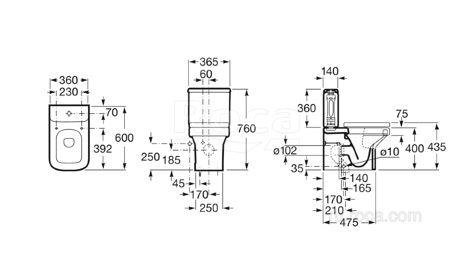 Roca DAMA-N Низ к унитазу приставной, двойной выпуск, 600 мм