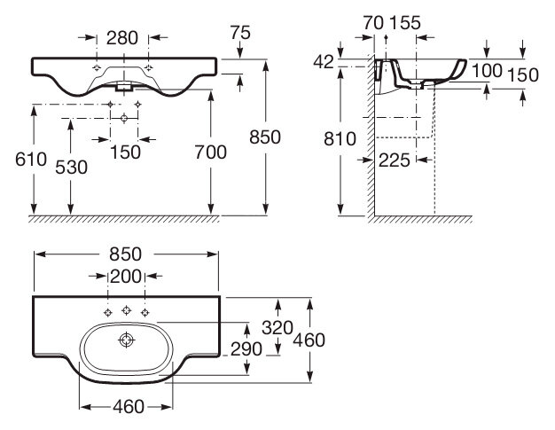 Z Раковина N -MERIDIAN 85*46 см б/пьед.