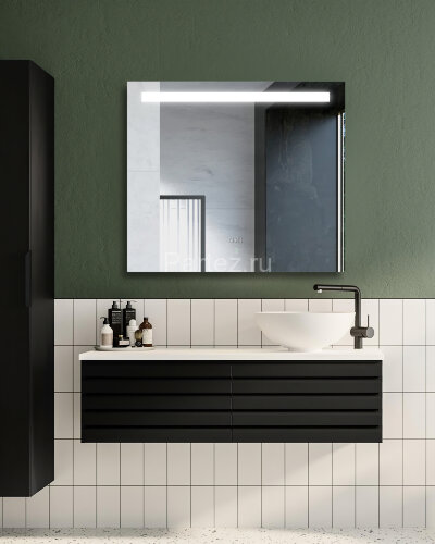 Зеркало AZARIO Lorna 800х700 с подсветкой, сенсорный выключатель с функцией диммера, часы (AZ-Z-029C