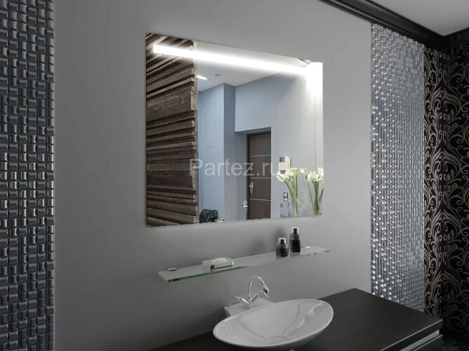 Зеркало AZARIO Lorna 800х700 с подсветкой, сенсорный выключатель с функцией диммера, часы (AZ-Z-029C