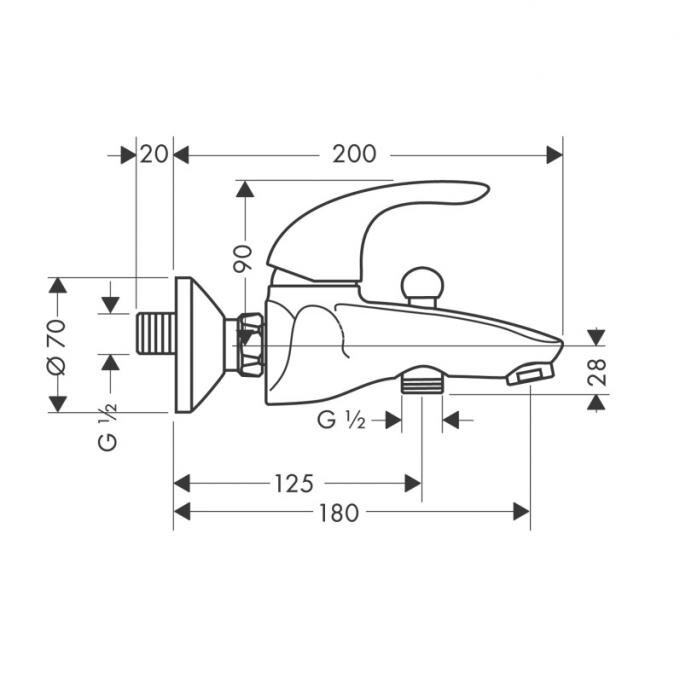 Hansgrohe 31740000 Focus E Смеситель для ванны, однорычажный, ВМ, 1/2