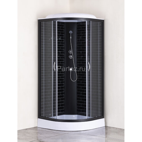 Душевая кабина Loranto 100х100х215 поддон 13см, черный кирпичный узор, прозрачное стекло 4мм, профиль черный (CS661013GB100)