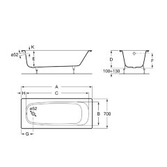 Ванна чугунная Roca CONTINENTAL 100х70, без покрытия, без ручек
