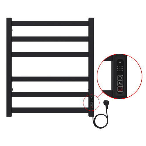Полотенцесушитель электрический AZARIO PALERMO 500/600 квадрат, 6 секций, диммер справа, черный (AZ8