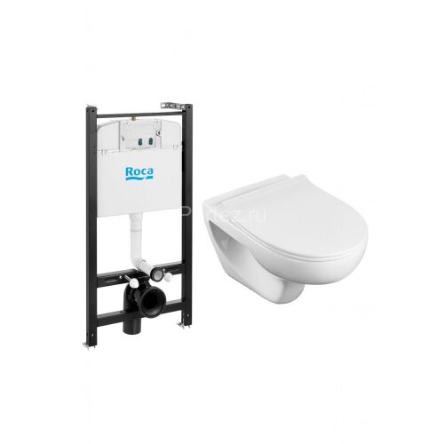 ПЭК Roca Victoria Pack подвесной унитаз Rimless + инсталляция + Slim сиденье дюропласт (7.8931.0.501