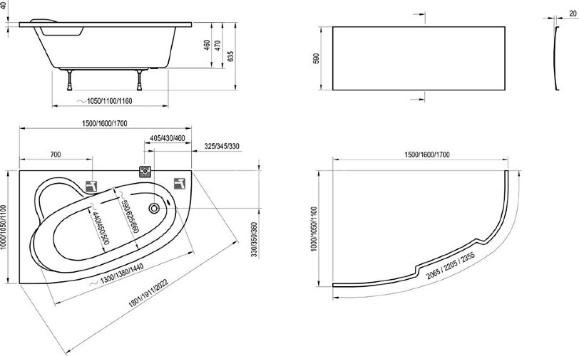 Ванна акриловая Ravak ASYMMETRIC 160x105 Правая белая
