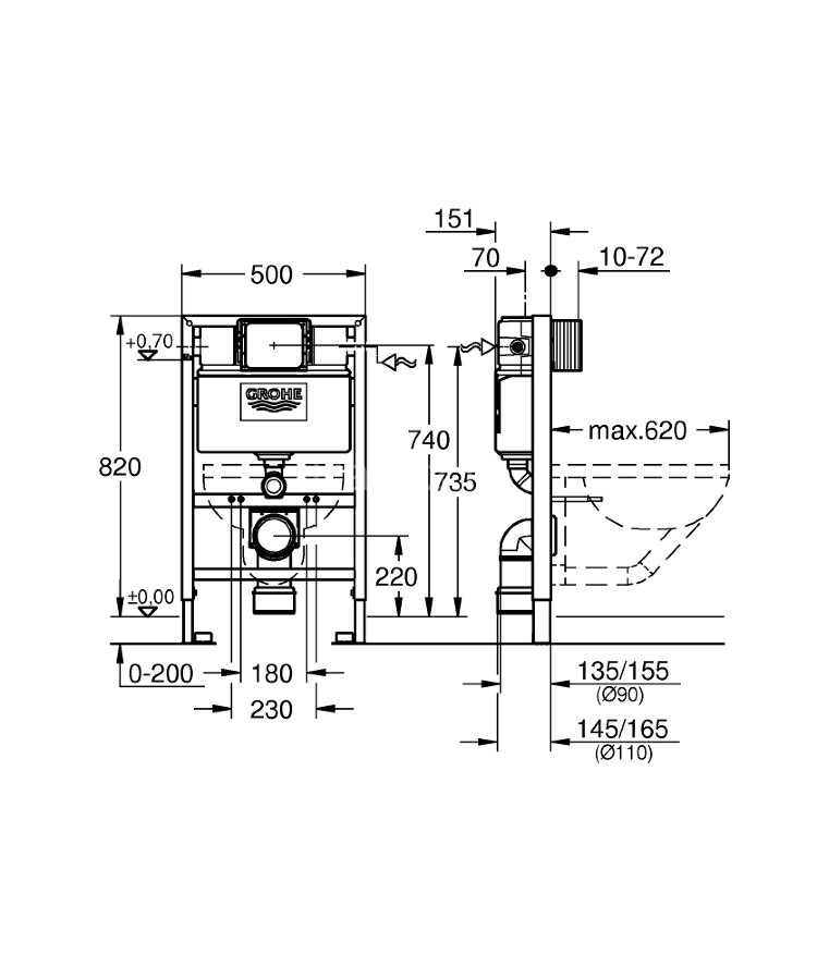 Инсталляция Grohe Rapid SL для унитаза без клавиши (38526000)
