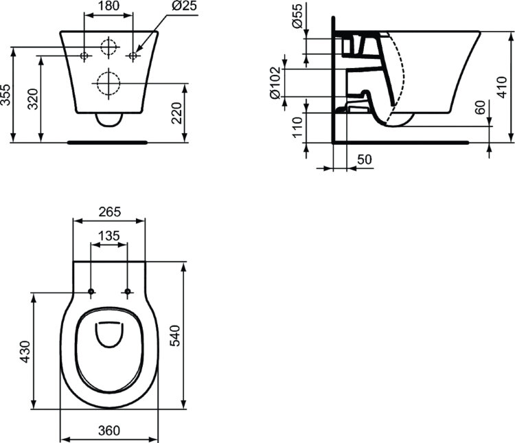 Унитаз подвесной Ideal Standard CONNECT AIR AquaBlade®, глубокий смыв, с крепежом (E005401)