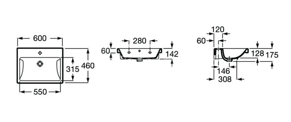 Раковина ROCA THE GAP PLUS ВЫСОКИЙ БОРТИК 60 X 46 СМ, ФАРФОР, БЕЛЫЙ (7.3270.M.100.4)