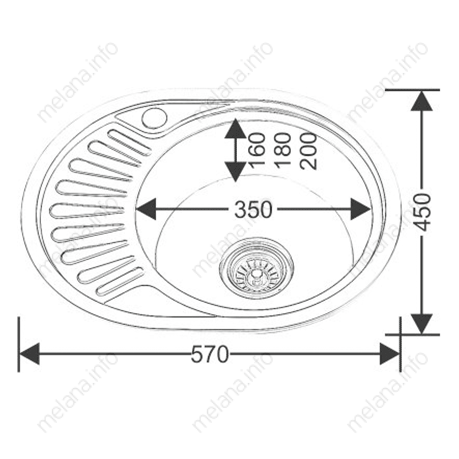 Мойка 5745 U MELANA 0,6/160 врезная овальная с сифоном (120 ta *15)