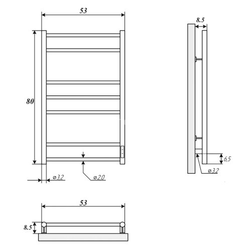 Полотенцесушитель электрический ДВИН L neo 80/50 К диммер, чёрный матовый (4656759179175)