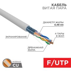 Кабель витая пара F/UTP 4х2х24AWG кат.5E медь сер. сер. (м) PROCONNECT 01-0152