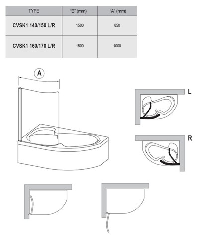 Шторка для ванны распашная Ravak CVSK1 85х150 цвет профиля хром (7QLM0C00Y1)