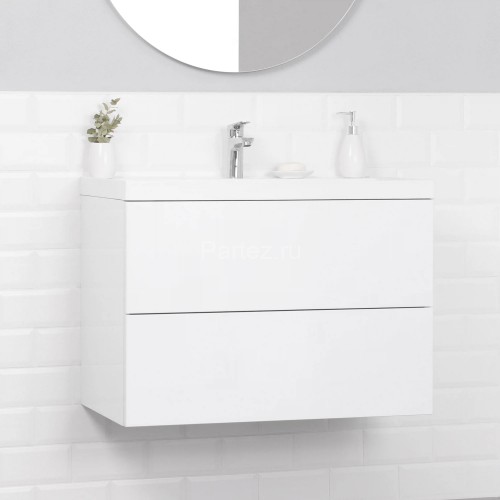 Комплект тумба Итана ICON 80 (800х451х588) подвесная, с раковиной CLARISSA 80, белый глянец (CS00090