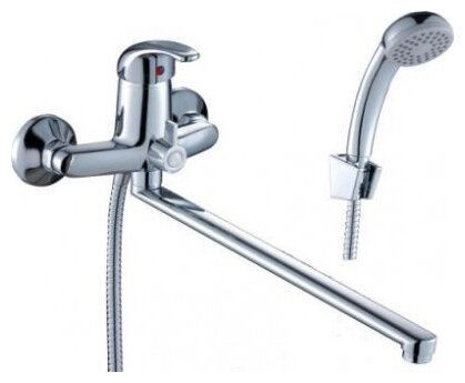 Смеситель одноручный (40мм) для ванны, с плоским изливом 350мм, дивертор с к.п., хром