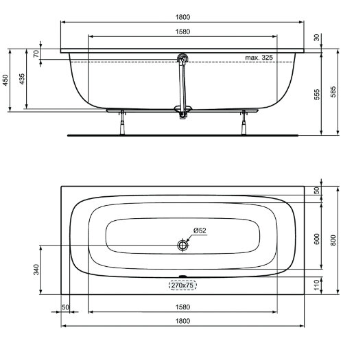 Промо-набор Ideal Standard 2 в 1: Ванна акриловая Duo 180х80см + Ножки в подарок! (NT476467)
