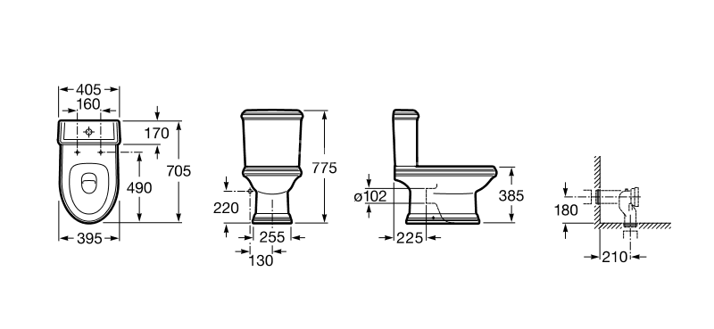 Roca AMERICA Низ к унитазу напольный, двойной выпуск, 705 мм